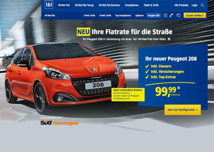 Operatore tedesco 1&1 propone a 99,9 euro flat auto compresa