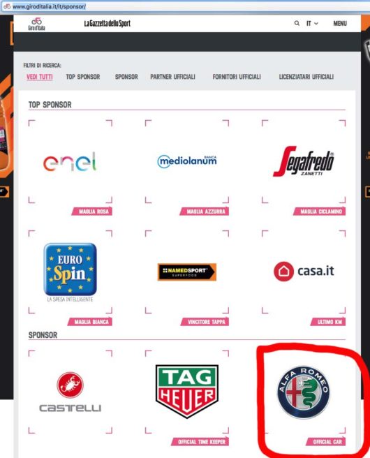 Alfa Romeo sponsor Giro d'Italia 2018
