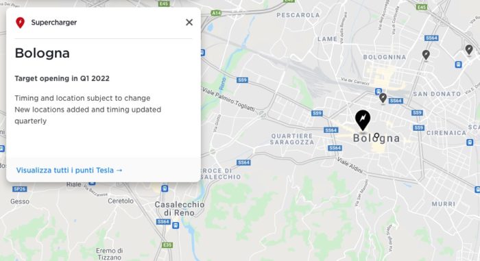 Tesla Supercharger a Bologna nel primo trimestre 2022