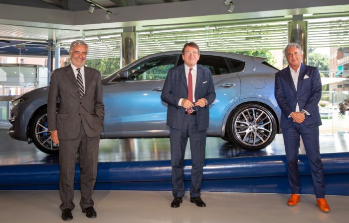Da sinistra Paolo Glisenti, Commissario per la partecipazione dell’Italia a Expo 2020 Dubai. Gian Carlo Muzzarelli, Sindaco di Modena. Davide Grasso, CEO Maserati