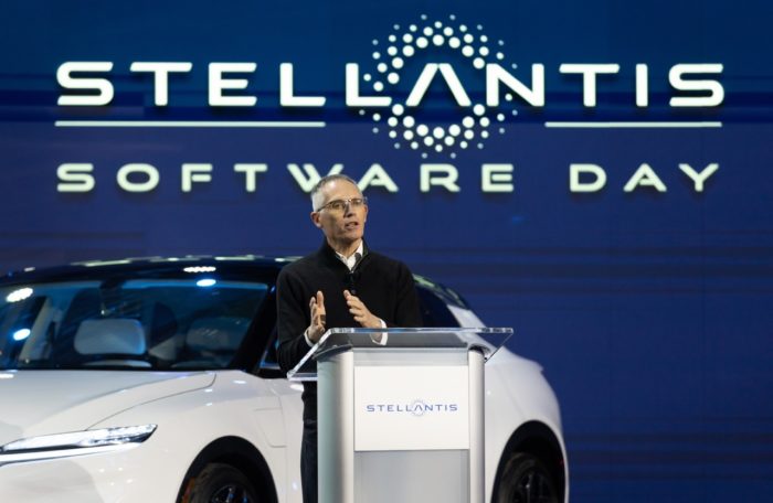 Stellantis CEO Carlos Tavares discusses the company’s software strategy during the Software Day presentation on Dec. 7, 2021. Stellantis will deploy next-generation tech platforms, build on existing connected vehicle capabilities to transform how customers interact with their vehicles, and generate approximately €20 billion in incremental annual revenues by 2030.