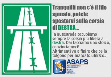 Campagna Asaps per l'uso della prima corsia di destra in autostrada