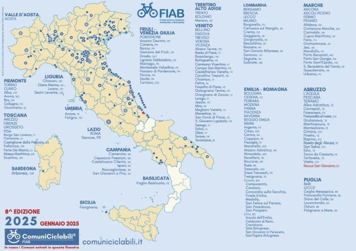 FIAB ComuniCiclabili 2025 la bici e una risorsa per il progresso territoriale Mappa ComuniCiclabili 2025 700x495