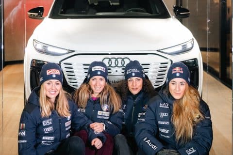 Q6 Sportback e-tron, anteprima italiana alla Audi FIS Ski World Cup a Cortina 1_Roberta Melesi, Marta Bassino, Federica Brignone, Sofia Goggia_