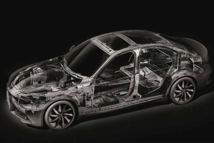 La piattaforma Giorgio, Fiore all'occhiello dell'attuale generazione sia di Stelvio sia di Giulia. La nuova architettura nascerà su uno sviluppo della Giorgio Evo, che ha esordito su Maserati Grecale.