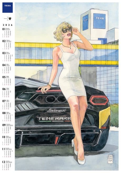 Calendario TEXA 2026, Manara e Lamborghini in un’unica visione